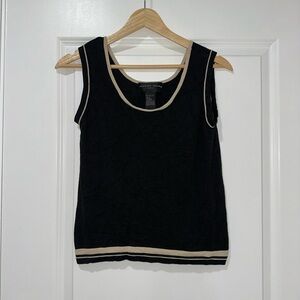 August Silk Black Tank Top with Cream Trim Small 100% silk